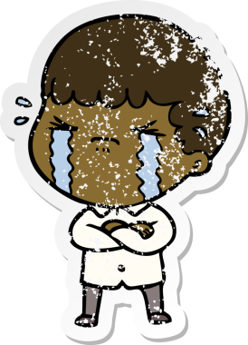 Bir insan tarafından çizilmiş ağlayan bir karikatürcünün sıkıntılı çıkartması.