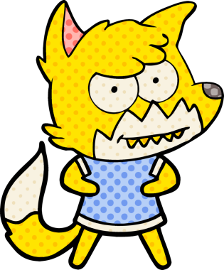 Bir insan tarafından çizilmiş tilki çizgi film karakteri