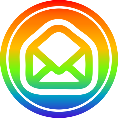 bir insan tarafından çizilmiş gökkuşağı gradyanı olan zarf harfli dairesel simge