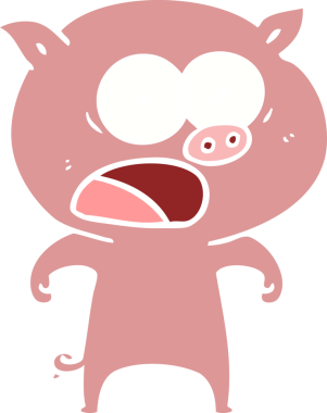 Bir insan tarafından çizilmiş düz renkli çizgi film domuzu.