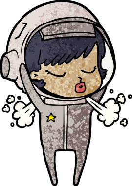 Çizgi filmdeki güzel astronot kız bir insan tarafından çizilmiş miğferi çıkarıyor.