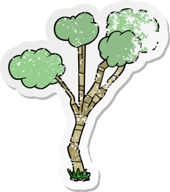 Bir insan tarafından çizilmiş karikatür ve seyrek ağaç etiketi.