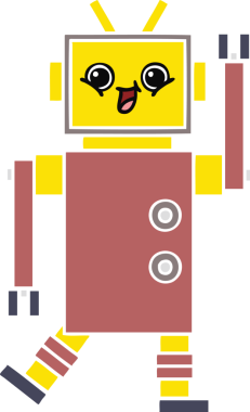 Bir insan tarafından çizilmiş düz renkli bir robot karikatürü