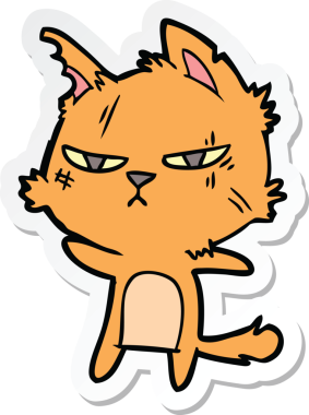 Bir insan tarafından çizilmiş sert bir çizgi film kedisinin çıkartması.