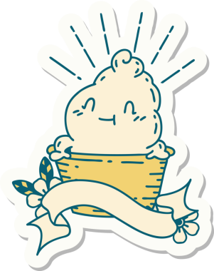 Bir insan tarafından çizilmiş dövme stili dondurma karakterinin çıkartması.