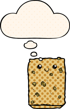 Bir insan tarafından çizilmiş, düşünce baloncuklu çizgi roman bisküvisi.