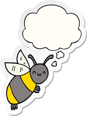 Bir insan tarafından çizilmiş bir çıkartma olarak düşünce baloncuğu olan sevimli çizgi film arısı.