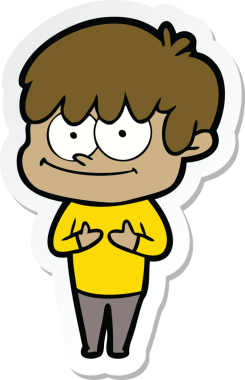 Bir insan tarafından çizilmiş mutlu bir çizgi film karakterinin çıkartması.