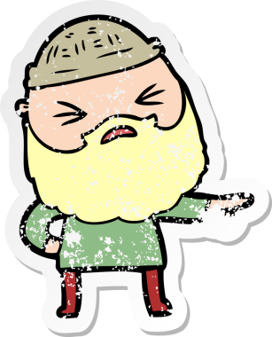 Bir insan tarafından çizilmiş sakallı bir çizgi film karakterinin sıkıntılı çıkartması.