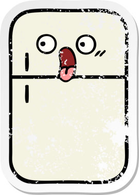 Bir insan tarafından çizilmiş şirin bir buzdolabının sıkıntılı çıkartması.