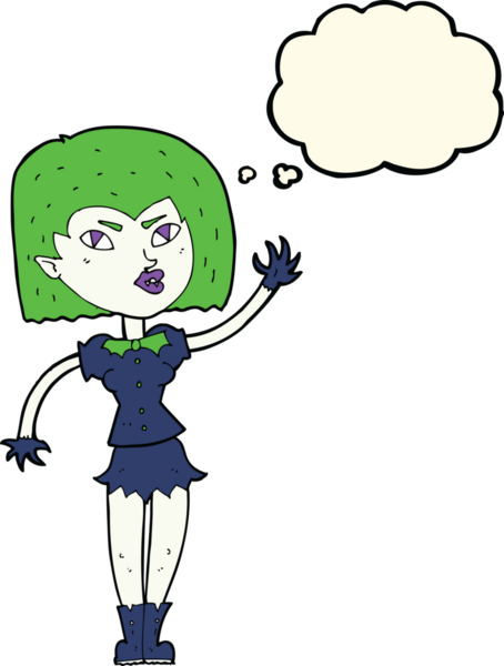 Bir insan tarafından çizilmiş düşünce balonlu güzel vampir kız çizgi filmi.