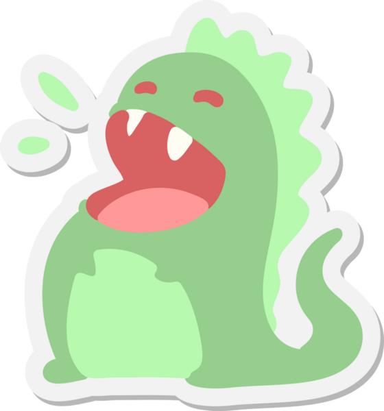 Bir insan tarafından çizilmiş mutlu dinozor çıkartması.