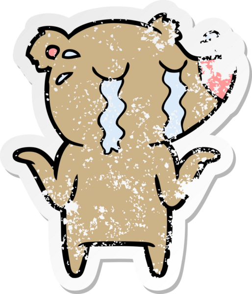 Bir insan tarafından çizilmiş ağlayan bir ayının sıkıntılı çıkartması.