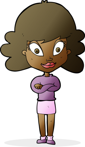 Bir insan tarafından çizilmiş kolları olan mutlu bir kadın çizgi filmi.