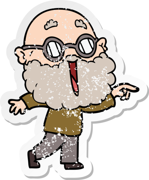 Bir insan tarafından çizilmiş sakallı neşeli bir adamın sıkıntılı çıkartması.