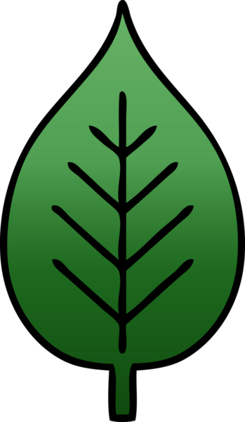 Bir insan tarafından çizilmiş yeşil yaprağın gölgeli çizgi filmi.