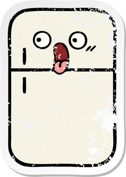 Bir insan tarafından çizilmiş şirin bir buzdolabının sıkıntılı çıkartması.