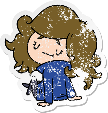 Bir insan tarafından çizilmiş sevimli bir kawai kızının sıkıntılı karikatür çizimi