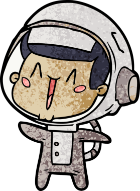 Bir insan tarafından çizilmiş mutlu astronot çizgi filmi.