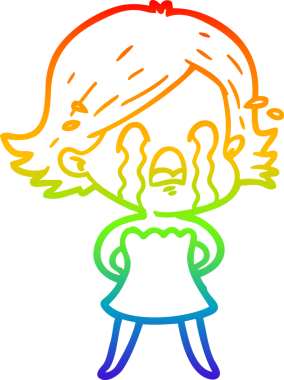 Gökkuşağı gradyan çizimi bir insan tarafından çizilmiş ağlayan bir çizgi kadın çizimi