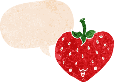 grunge 'da konuşma baloncuğu olan karikatür çileği bir insan tarafından çizilmiş tedirgin geçmiş dokuma tarzı