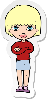 Bir insan tarafından çizilmiş kolları olan bir karikatür kadının çıkartması.