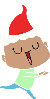 Bir insan tarafından çizilmiş Noel Baba şapkası giyen kel bir adamın çizilmiş mutlu el resmi.