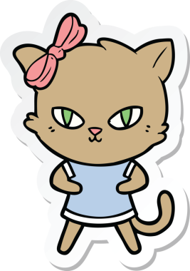 Bir insan tarafından çizilmiş şirin bir çizgi film kedisinin çıkartması.