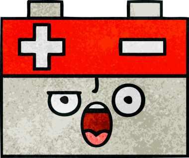 Bir insan tarafından çizilmiş bir araba aküsünün retro grunge desen karikatürü