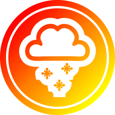 Bir insan tarafından çizilmiş sıcak gradyan çizgili kar bulutu dairesel simgesi