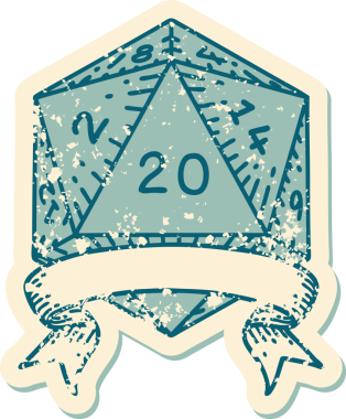 Retro Dövme Biçimi Doğal 20 kritik vuruş D20 zar bir insan tarafından çizildi