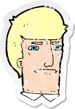 Bir insan tarafından çizilmiş gözlerini kıstıran bir çizgi film karakterinin gerilemiş çıkartması.