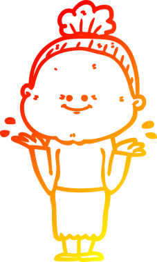 Bir insan tarafından çizilmiş mutlu, yaşlı bir kadının sıcak çizgi çizimi.