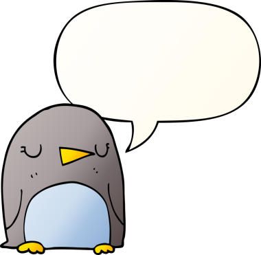 bir insan tarafından çizilmiş düzgün eğimli konuşma baloncuğu olan penguen çizgi filmi