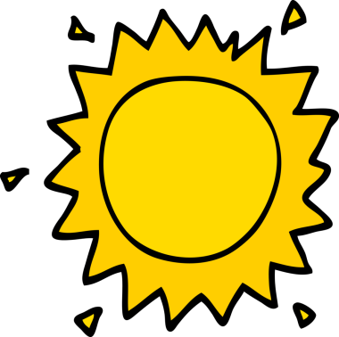 Bir insan tarafından çizilmiş çizgi film güneşi.