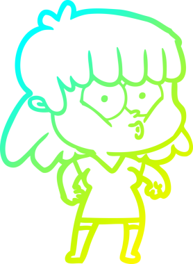 Bir insan tarafından çizilen ıslık çalan bir kızın soğuk gradyan çizgisi.