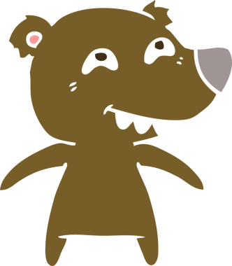 Düz renkli çizgi film ayısı bir insan tarafından çizilmiş dişleri gösteriyor.