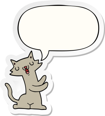 Bir insan tarafından çizilmiş baloncuk çıkartmalı çizgi film kedisi.