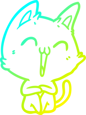 Bir insan tarafından çizilmiş mutlu çizgi film kedisinin soğuk gradyan çizgisi.