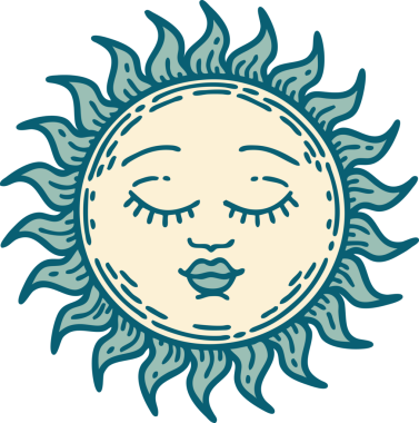 Bir insan tarafından çizilmiş bir güneşin ikonik dövme şekli