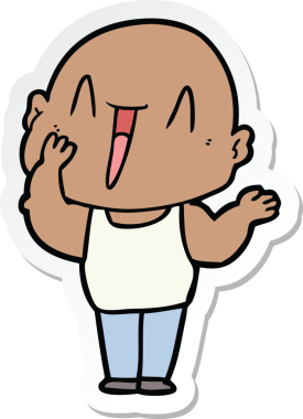 Bir insan tarafından çizilmiş mutlu, kel bir adamın çıkartması.