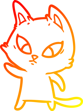 Bir insan tarafından çizilmiş kafası karışmış çizgi film kedisinin sıcak çizgi çizimi