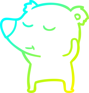 Bir insan tarafından çizilmiş mutlu bir kutup ayısının soğuk çizgi çizimi.