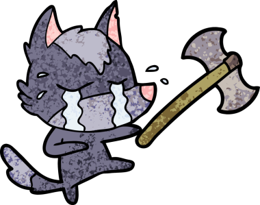 Bir insan tarafından çizilmiş balta atan ağlayan kurt çizgi filmi.