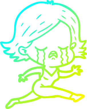 Bir insan tarafından çizilmiş koşarken ağlayan bir çizgi film kızı çizimi.