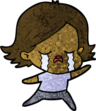 Bir insan tarafından çizilmiş ağlayan çizgi film kızı.