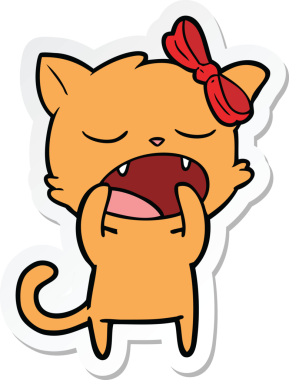 Bir insan tarafından çizilmiş esneyen bir kedinin çıkartması.