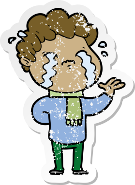 Bir insan tarafından çizilmiş ağlayan bir karikatürcünün sıkıntılı çıkartması.