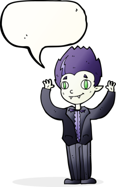 Bir insan tarafından çizilmiş konuşma balonu olan vampir çocuk.