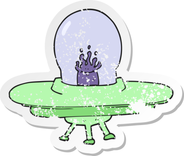 Bir insan tarafından çizilmiş bir uçan daire desenli karikatür çıkartması.